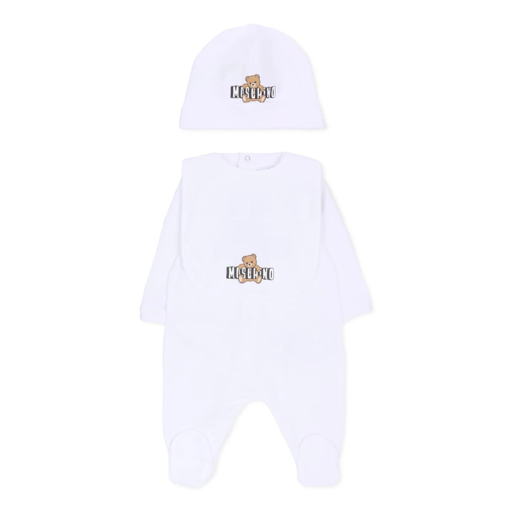 Moschino Unisex White Teddy Bear Babygrow Set