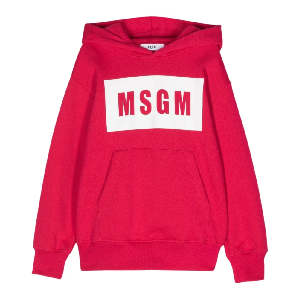 Msgm Fuchsia Hoodie med Logo Print Pink, Pojke