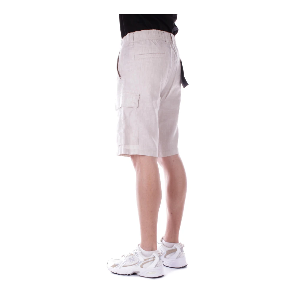Hugo Boss Beige Linnen Shorts Rits Knoop Zakken Beige Heren