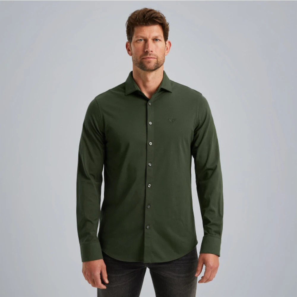 PME Legend Satin Jersey Overhemd met Kent Kraag Green Heren