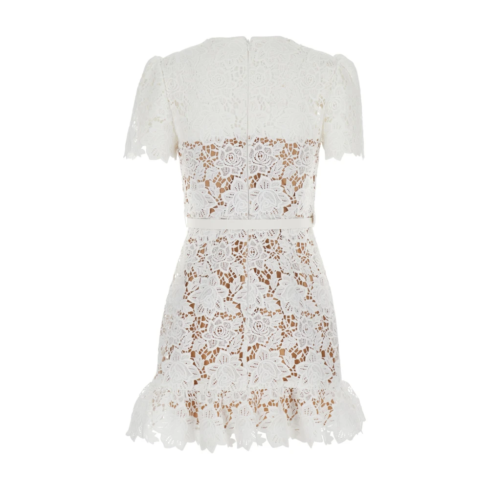Self Portrait Witte Bloemenkant Mini Jurk met Juweelknopen White Dames