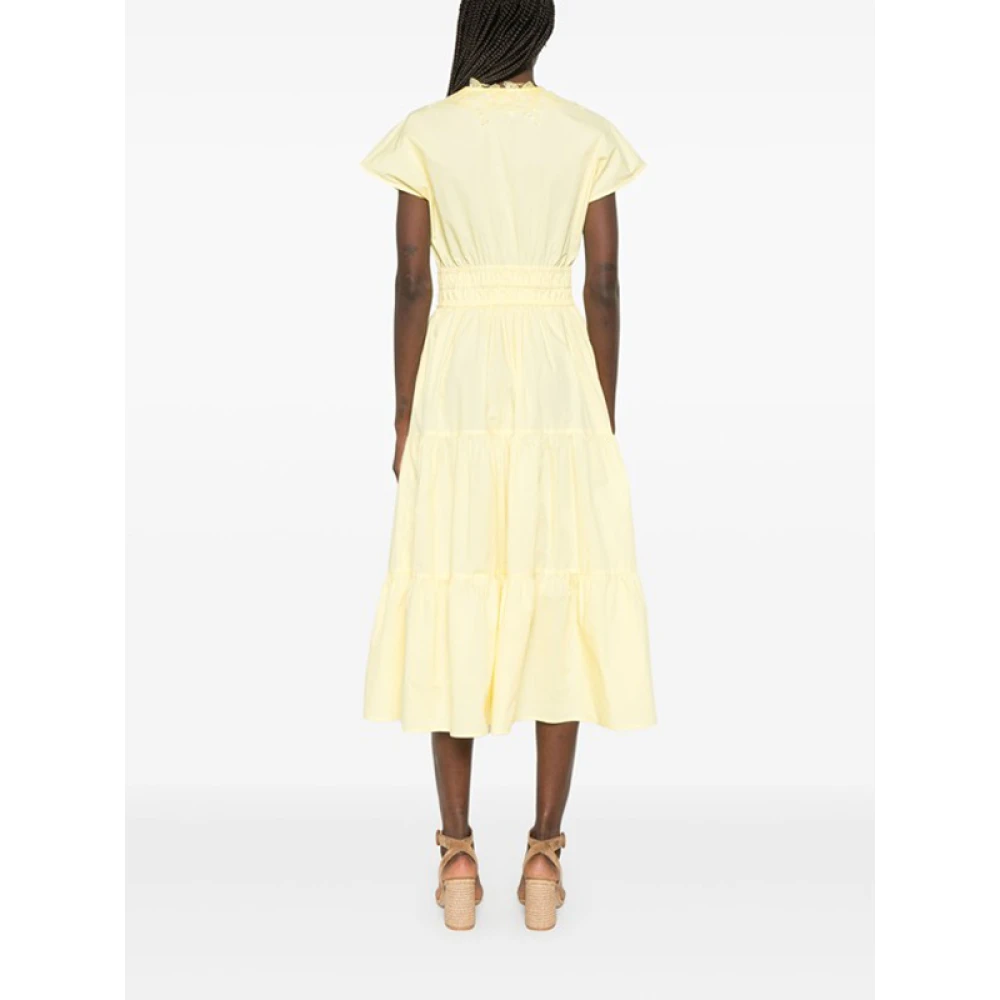 Ermanno Scervino Gele Kantdetail Midi Jurk Yellow Dames