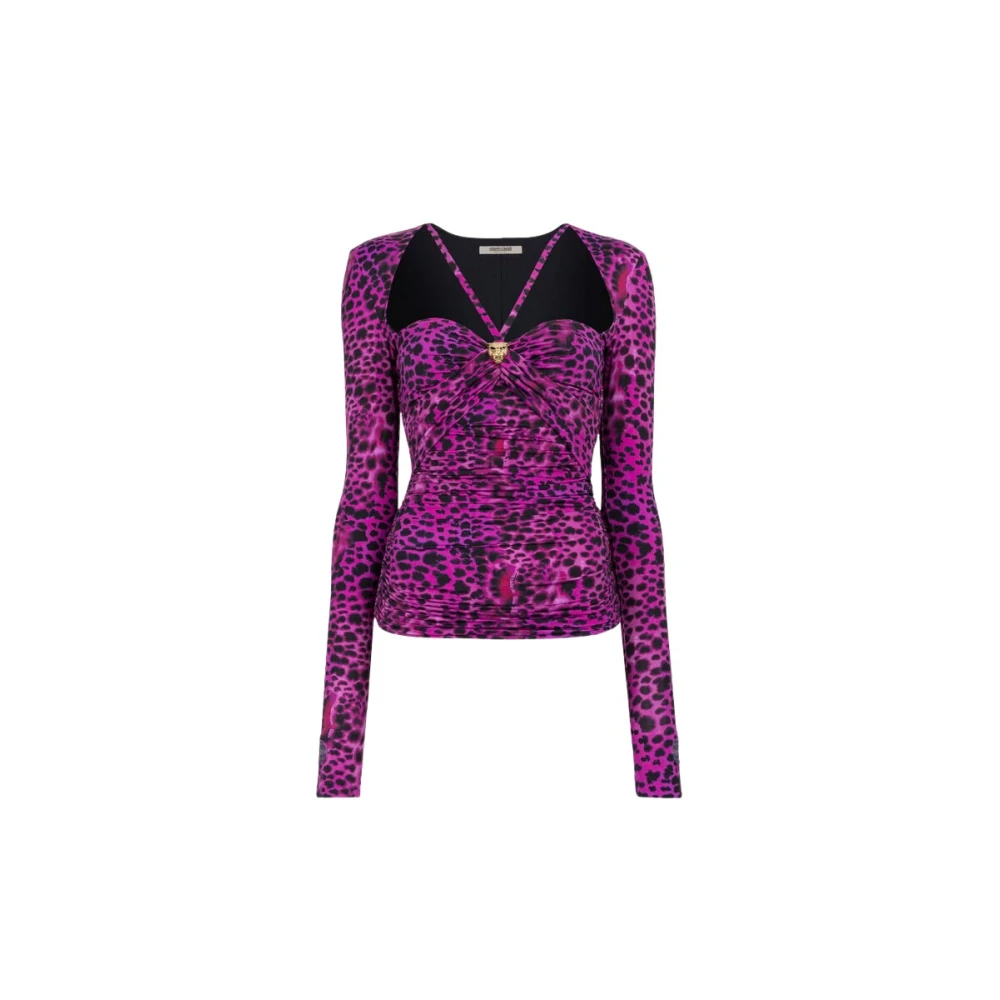 Roberto Cavalli Leopard Print Cut-Out Top Purple, Dam