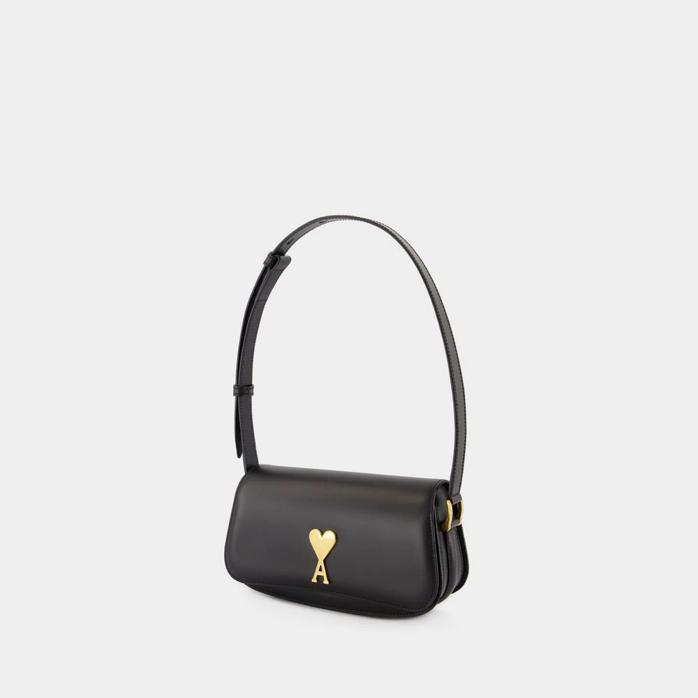 Ami Paris Zwarte leren schoudertas Parijs Black Dames