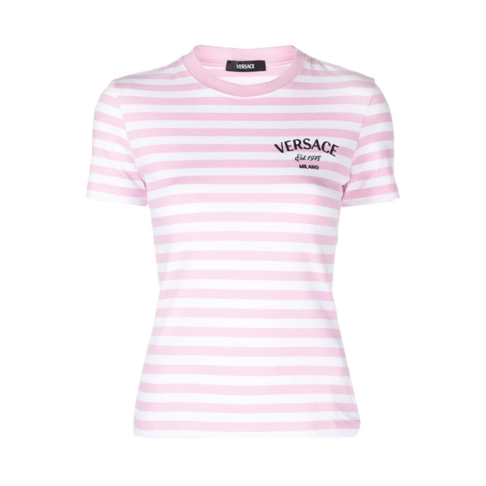 Versace Gestreept Logo T-shirt Pink Dames