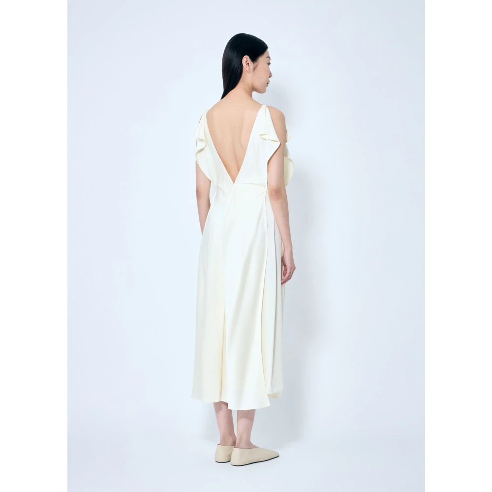 Jil Sander Ruffle Panel V-Neck Midi Jurk Beige Dames