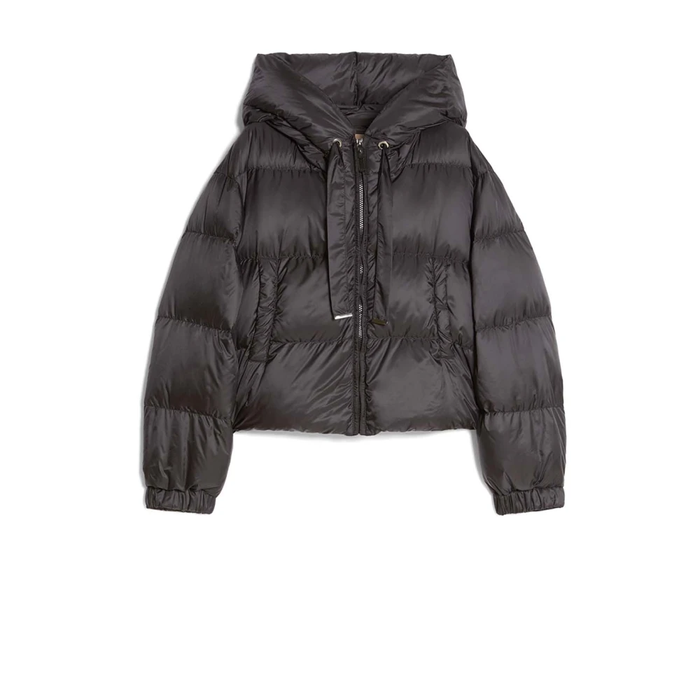 Max Mara Svart Kort Dunjacka med Randig Quiltning Black, Dam