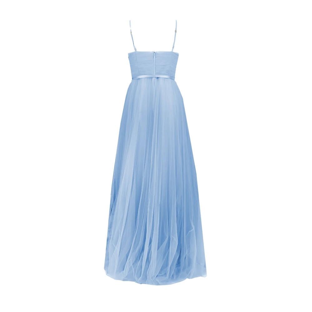 Elisabetta Franchi Lange tule jurk met riem Blue Dames