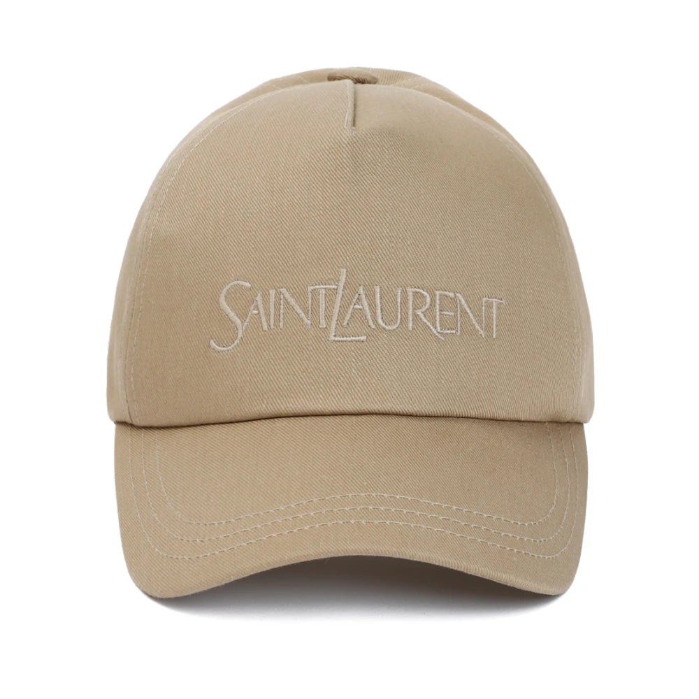 Saint Laurent Cotton Linen Baseball Cap Beige Heren