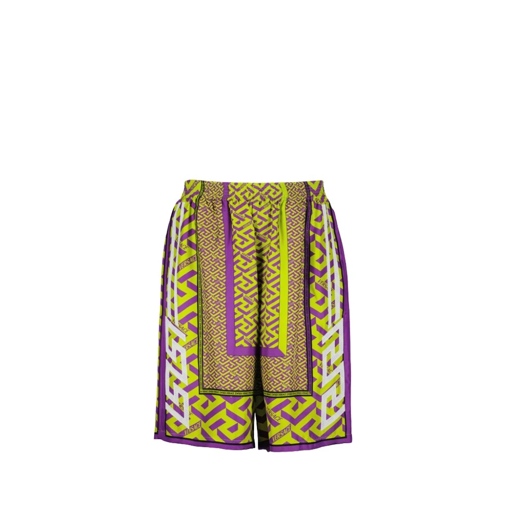 Versace Men's Multicolor Casual Shorts, S, Silk Greca Print Long Coupe Shorts