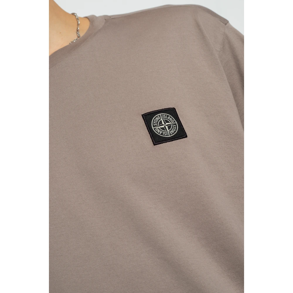 Stone Island T-shirt met logo patch Beige Heren