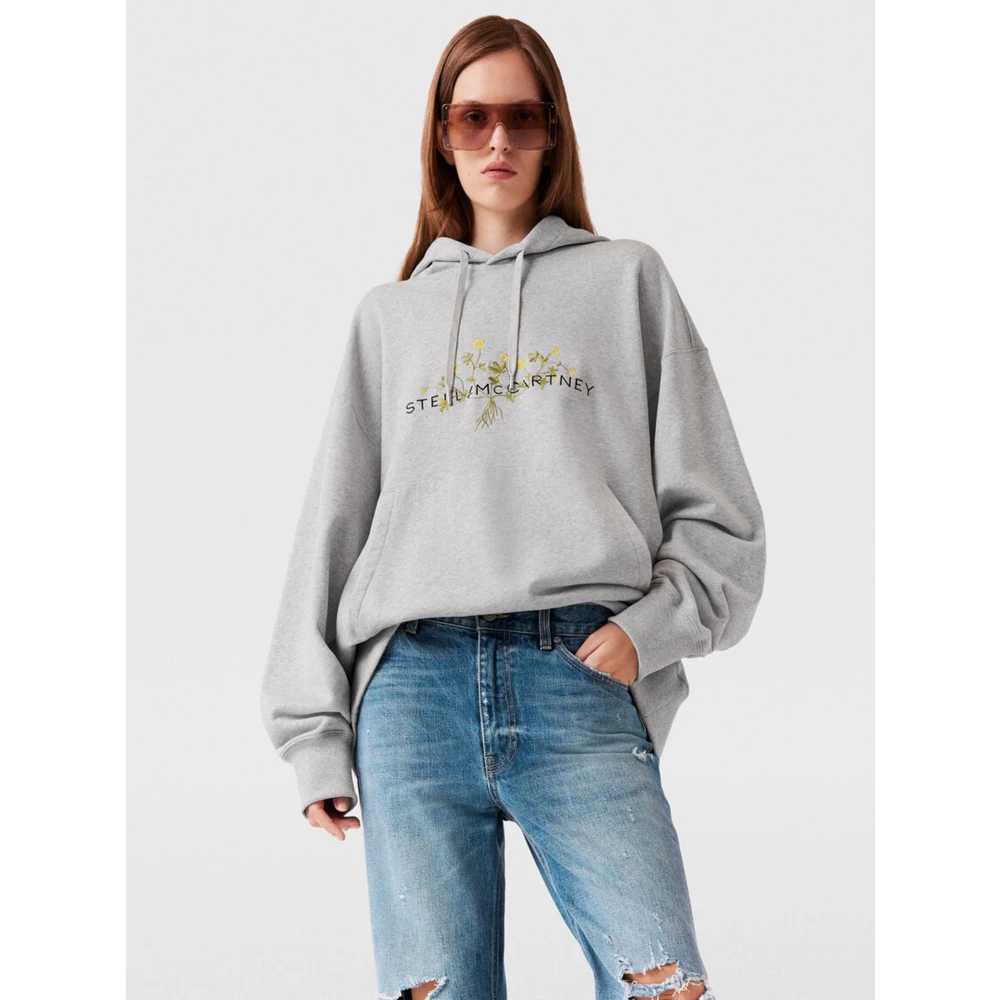 Stella Mccartney Grijze Bloemenborduurwerk Hoodies Gray Dames