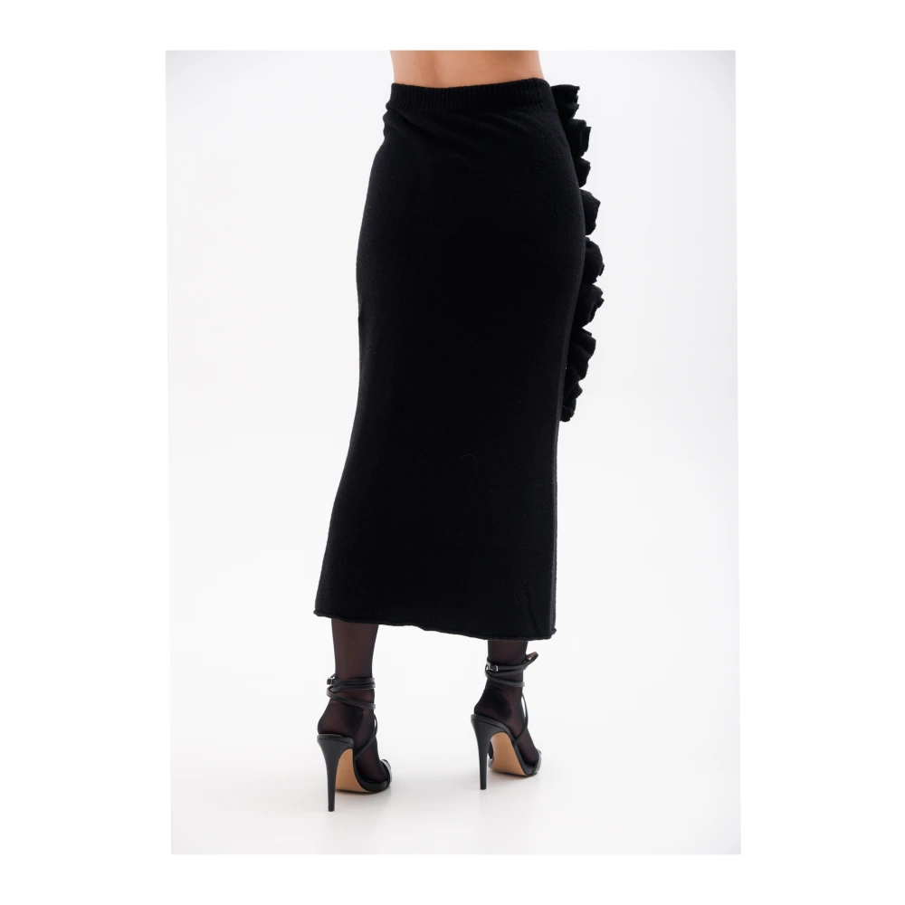 Liviana Conti Zwart Gebreid Potloodrokje met Ruffle Applicatie Black Dames