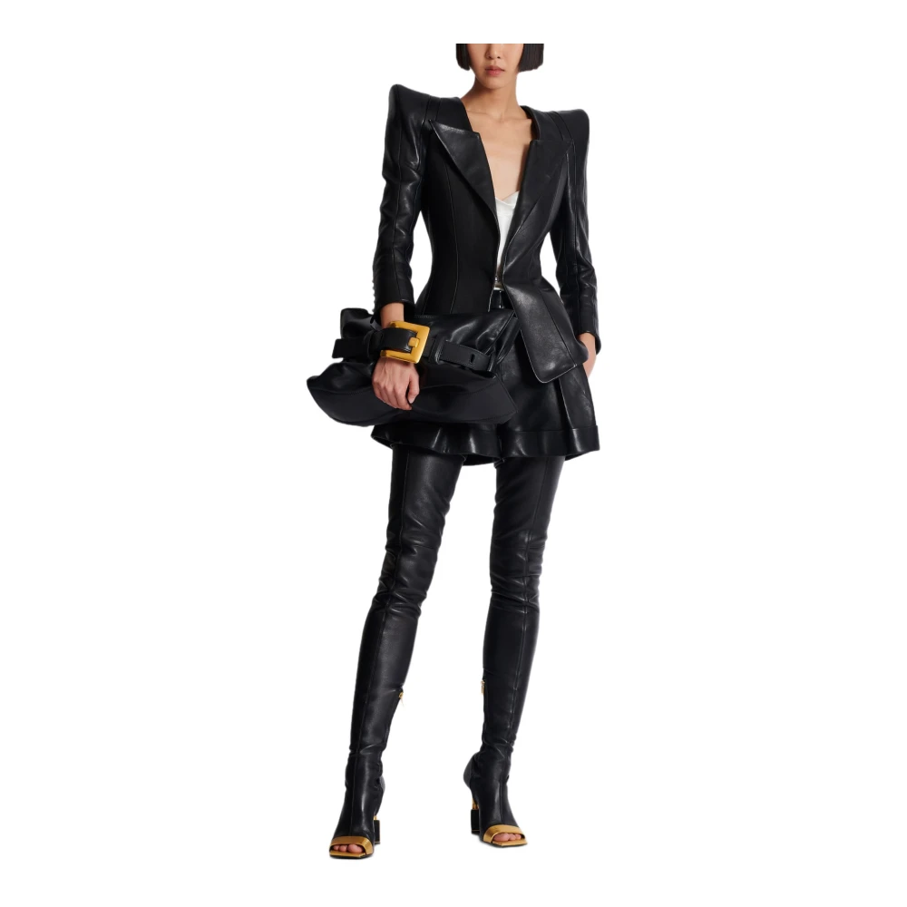 Balmain Aansluitende lamsvacht jas Black Dames