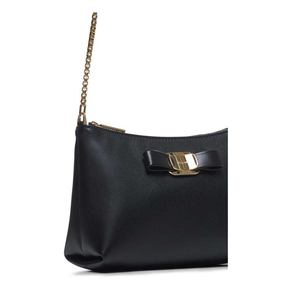 Salvatore Ferragamo Zwarte leren schoudertas met ketting Black Dames