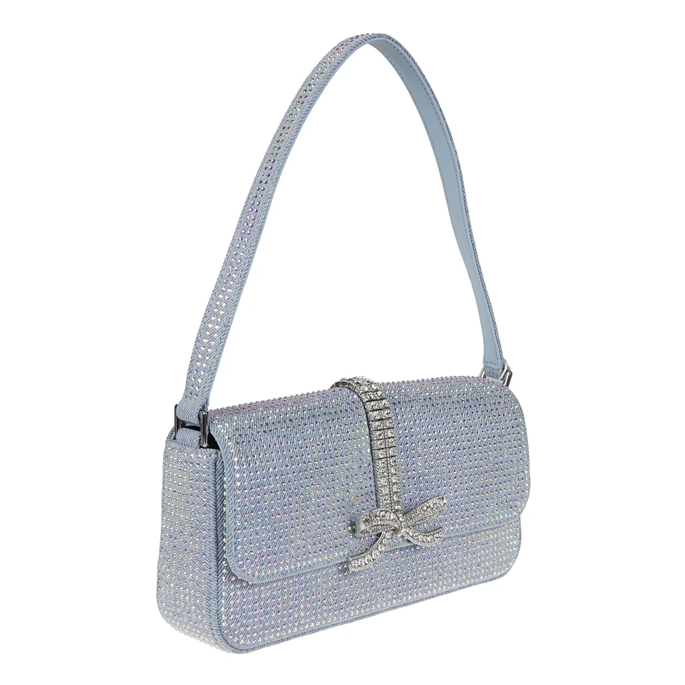 Self Portrait Denim Baguette Tas met Strass Blue Dames