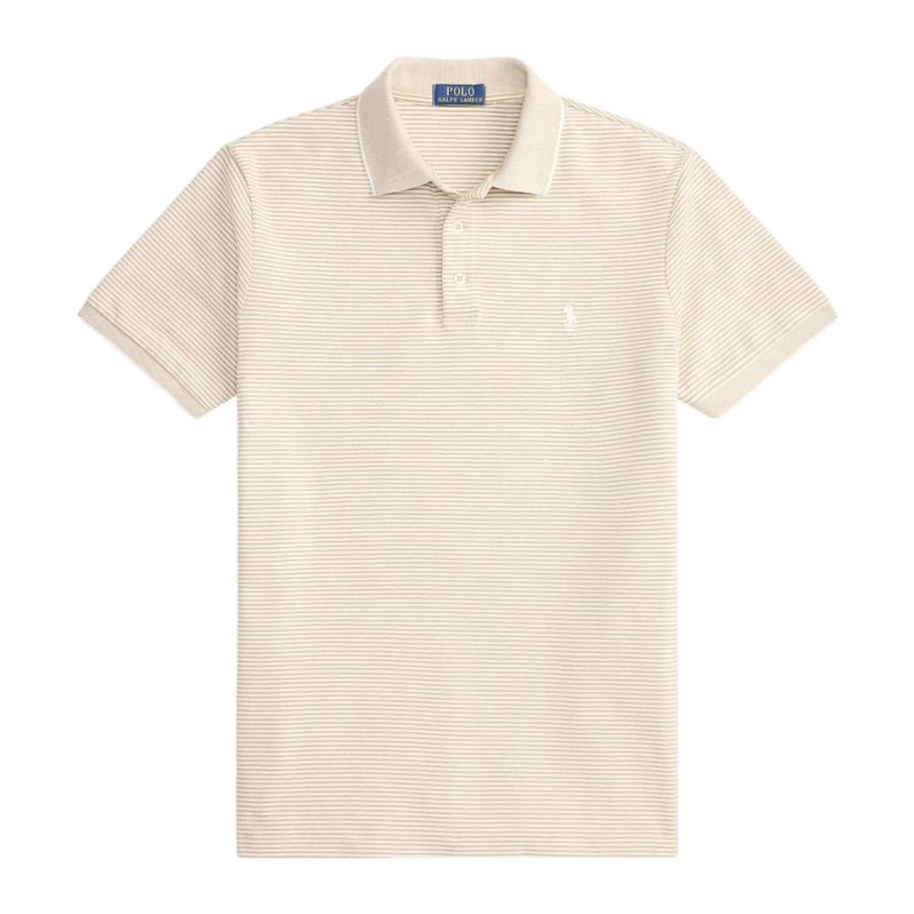 Ralph Lauren Beige Custom Slim Striped Stretch Mesh Polo