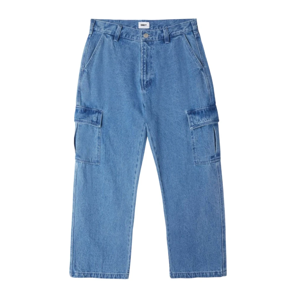 Obey Men's Blue Loose Fit Jeans, W32, Cargo Denim Trousers