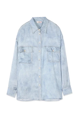 Oversized satinskjorta med denim-effekt