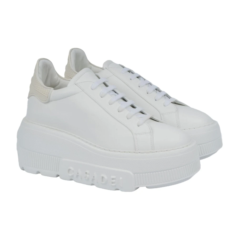 Casadei Witte Leren Sneakers met Beige Accenten White Dames