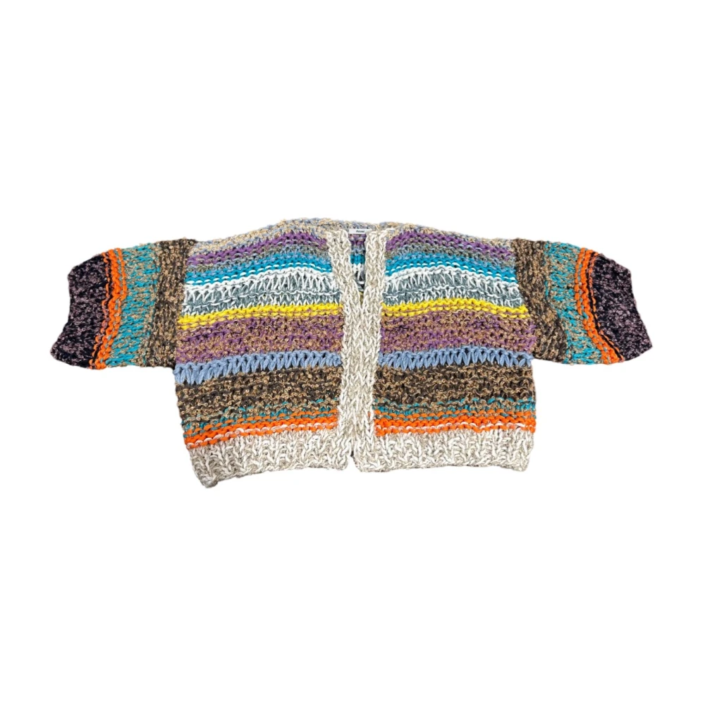 Maiami Gestreepte Bouclé Vest Korte Mouw Oversized Vleermuismouw Multicolor Dames