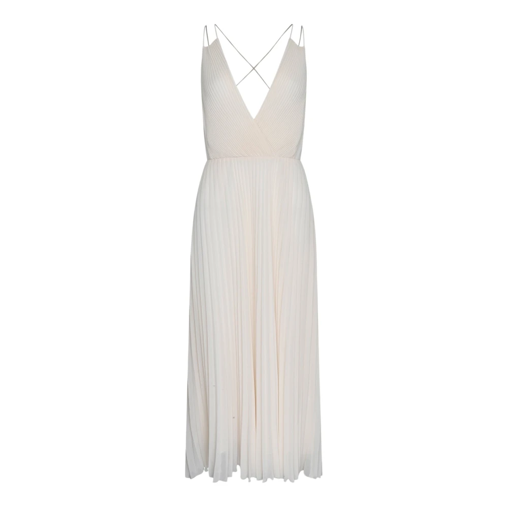 Twinset Ivoor Geplooide Midi Jurk met V-Hals White Dames