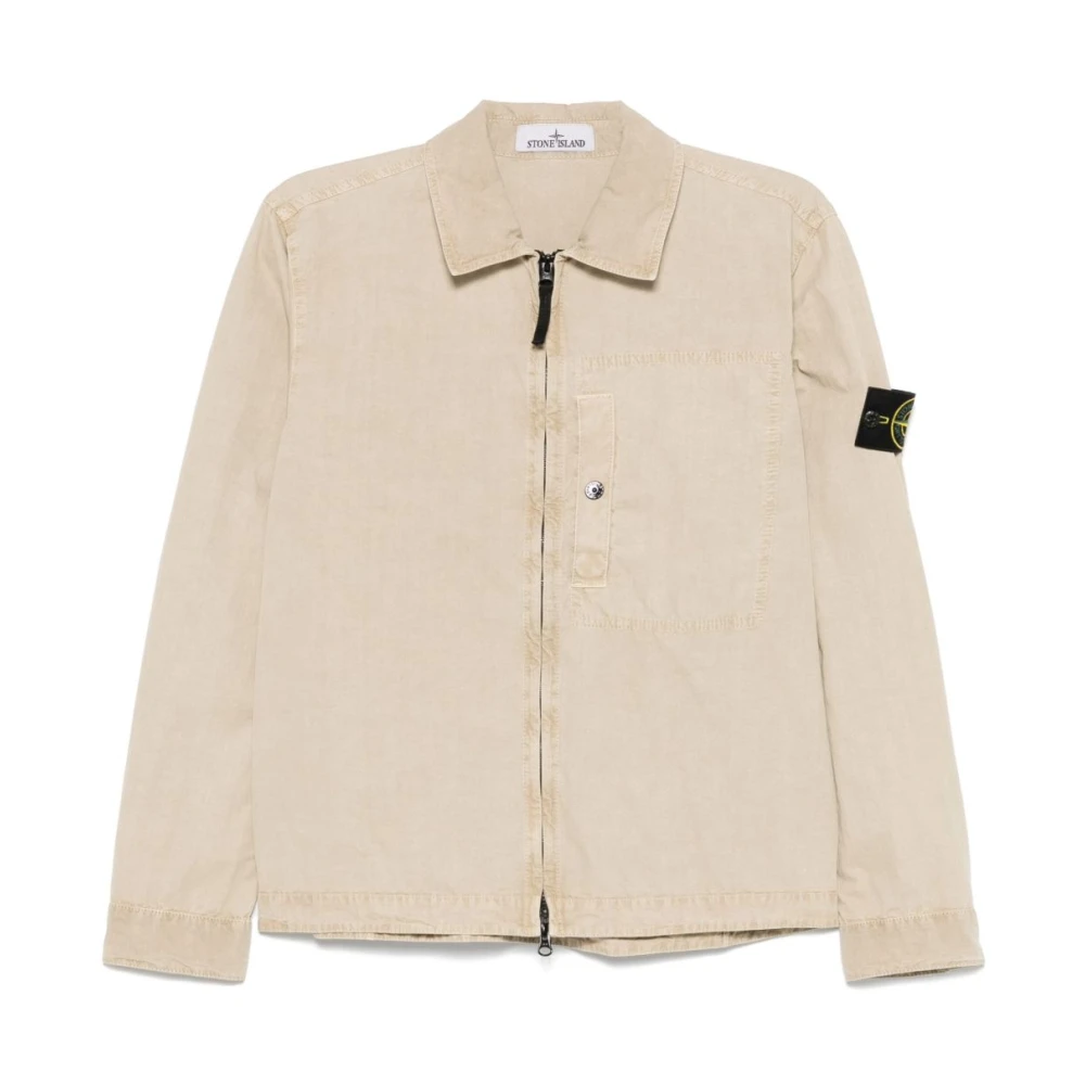 Stone Island Beige Canvas Logo Jacket Ss25 - Male - Light Jackets - 2XL - Jackets