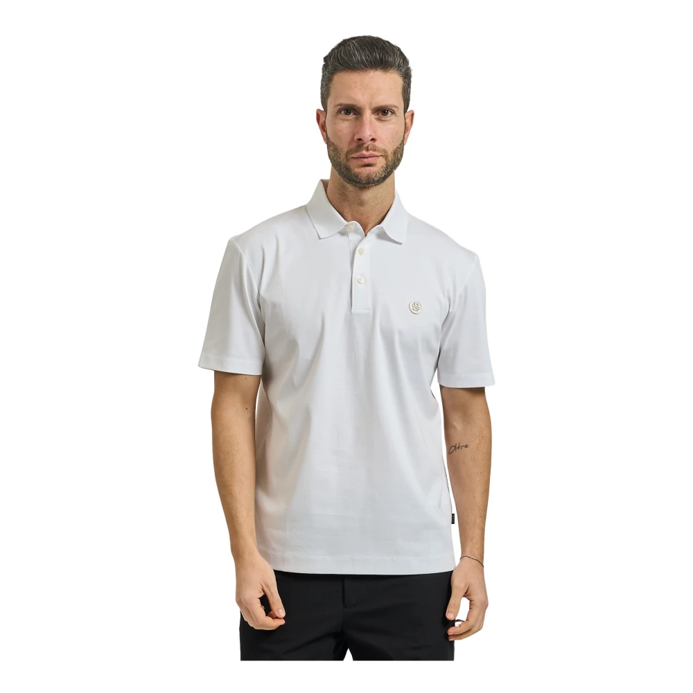 Hugo Men's White Mercerized-Cotton Polo Shirt With Double B Monogram - Polo Shirts - M- Tops