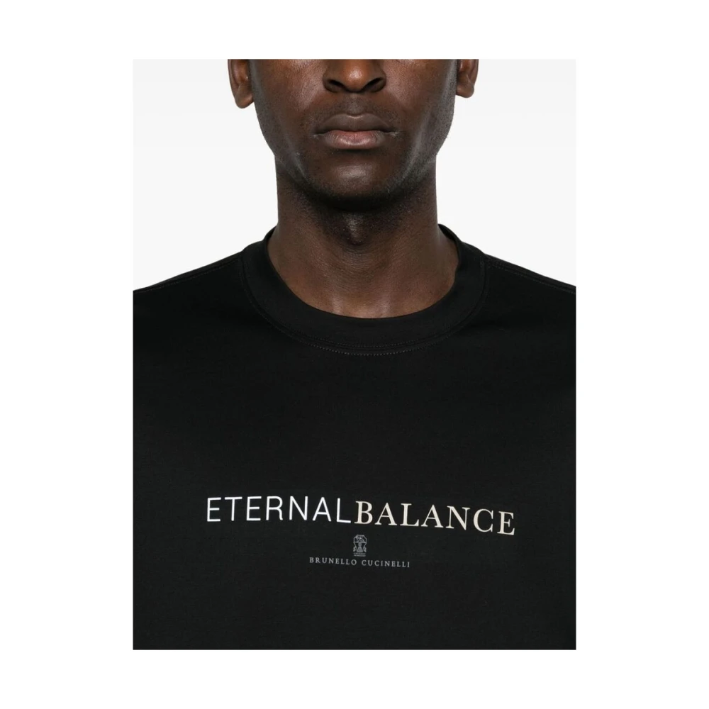 BRUNELLO CUCINELLI Zwart Katoenen Logo Print T-shirt Black Heren