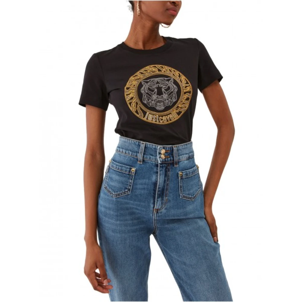 Just Cavalli Korte Mouw Jersey Tiger Logo T-shirt Black Dames