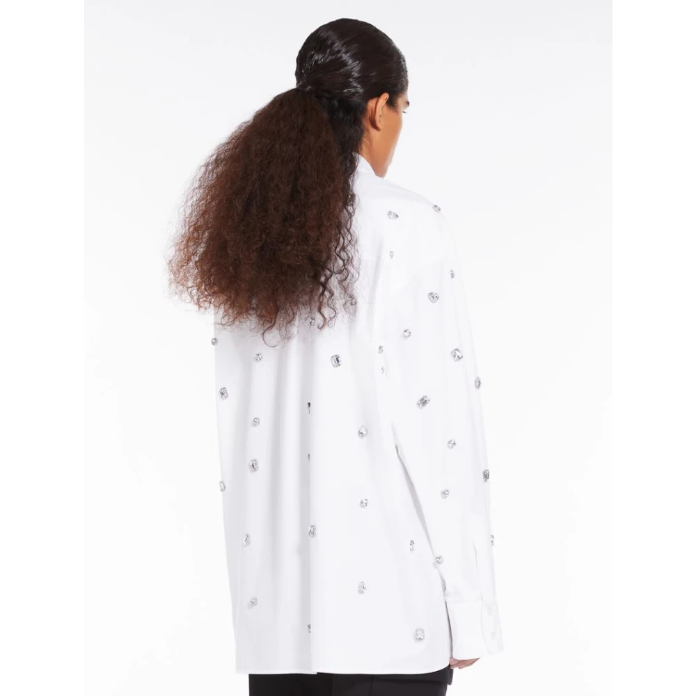 SPORTMAX Oversized Wit Katoenen Poplin Shirt met All Over Strass Applicatie White Dames