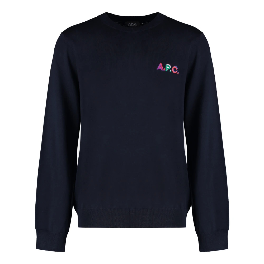 A.p.c. Multicolor Logo Wollen Trui Blue Heren
