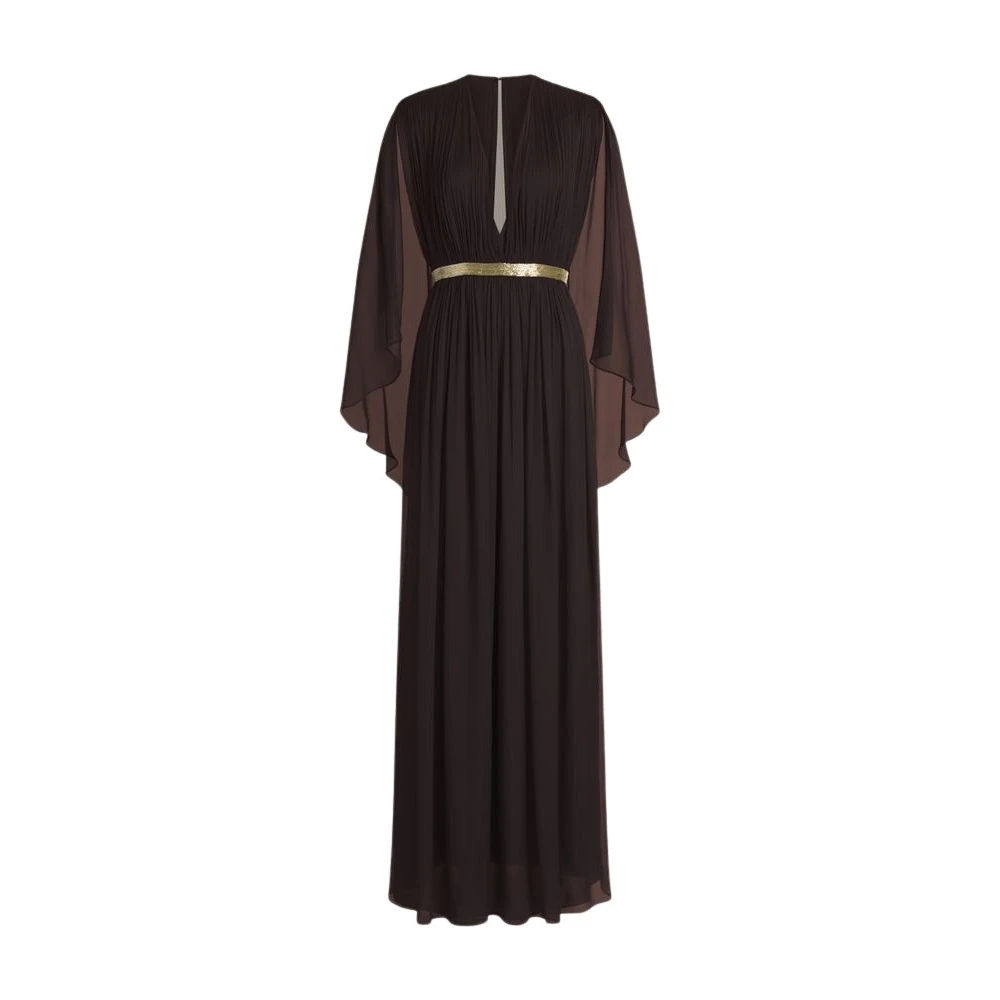Alberta Ferretti Brown Gowns, Female, Xs, Long Silk Gown With Shoulder-Revealing Cape
