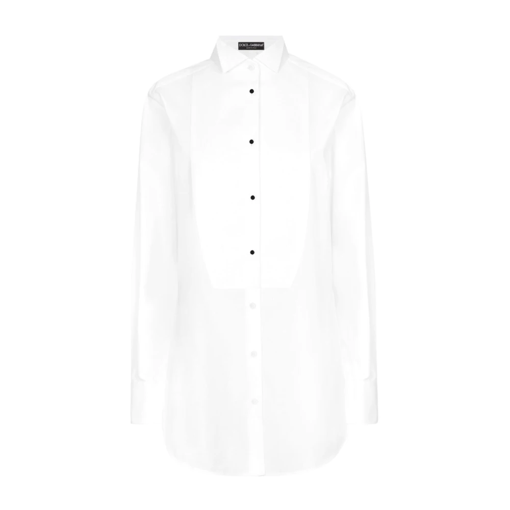 Dolce & Gabbana Witte Katoenen Overhemd Piqué Trim White Dames