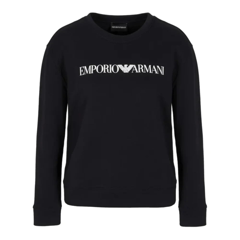 Emporio Armani Biologische Navy Blauwe Sweater met Wit Logo Lettering Blue Dames