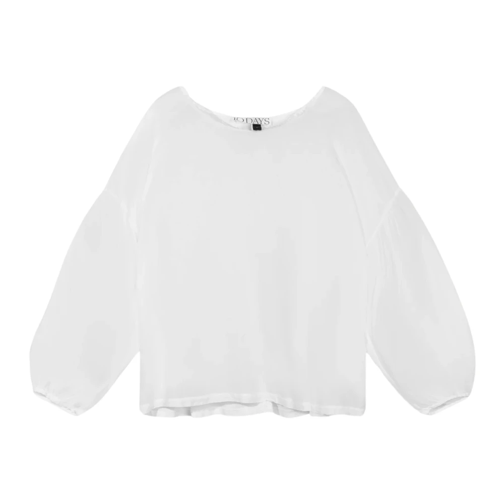 10Days Ruimvallende katoenen blouse met pofmouwen White Dames