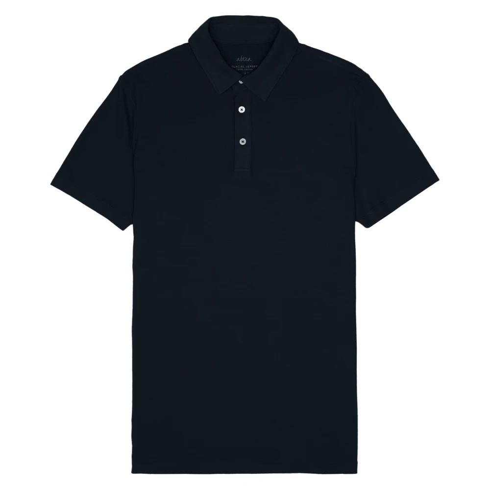 Altea Navy Linen Cotton Polo Shirt Blue Heren