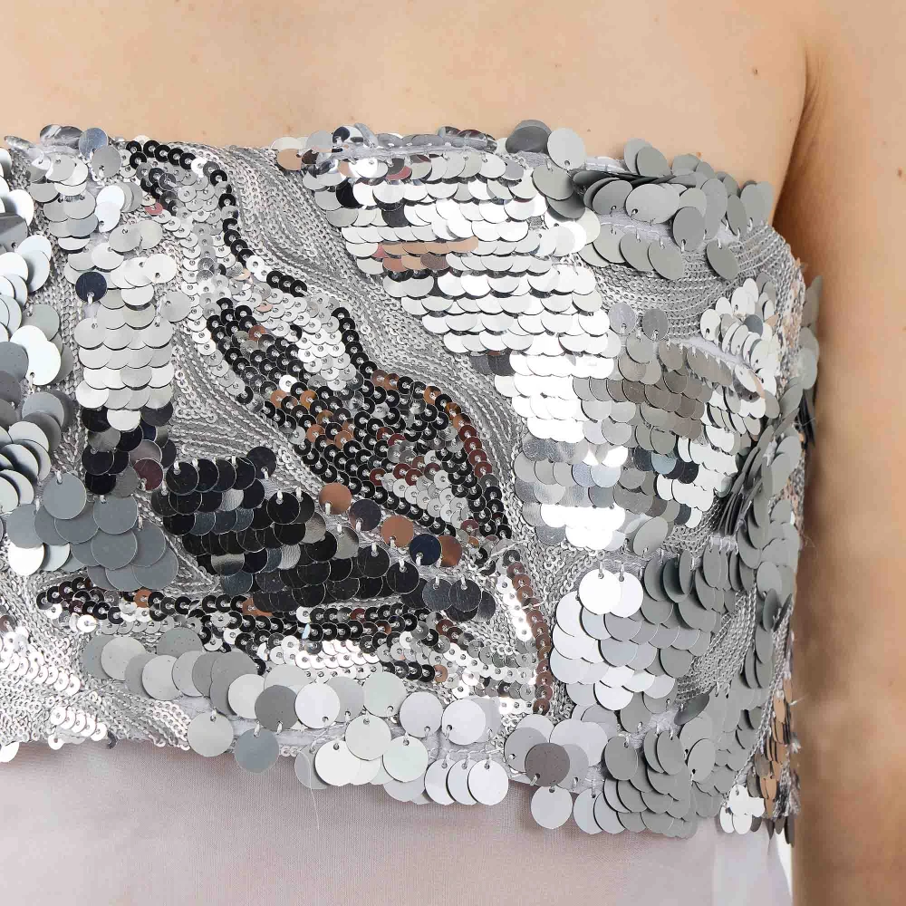 Sabina Musayev Pailletten en tule crop top Gray Dames