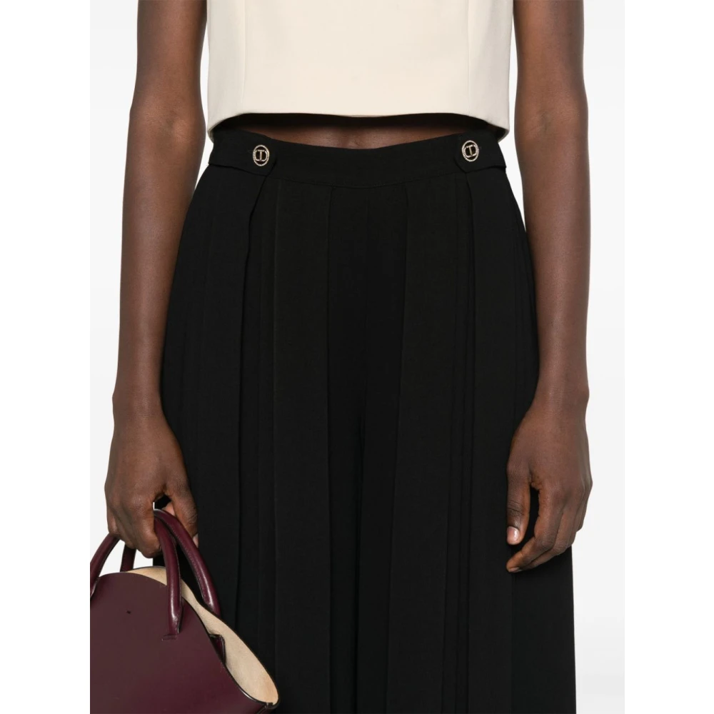 Twinset Zwarte Wijde Broek met Plooien Black Dames