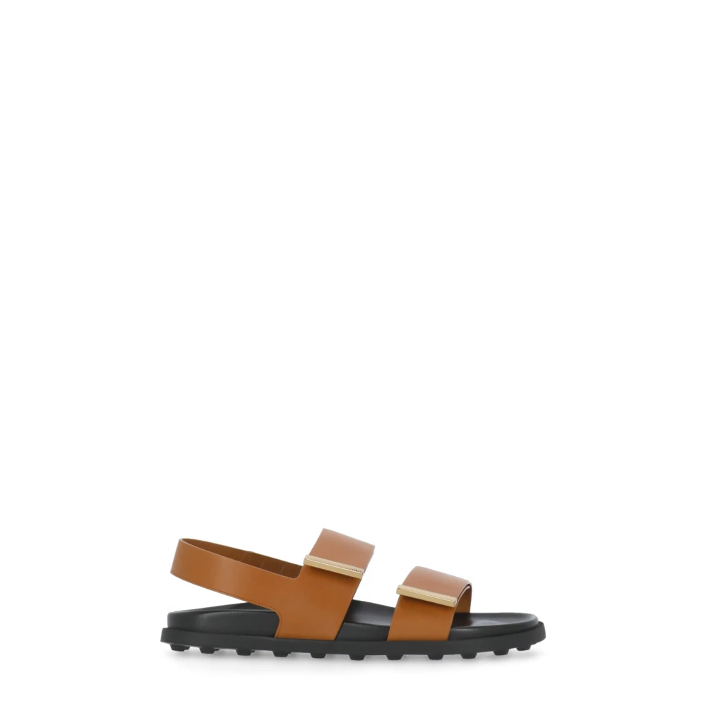 Tod's Women's Brown Flat Sandals, 6 Uk, Leather Sandals With Velcro Fastening