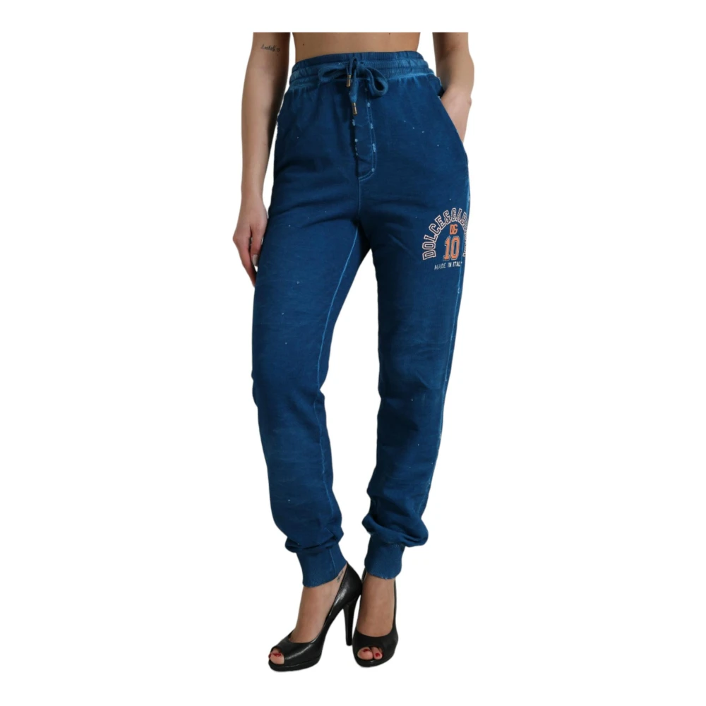 Dolce & Gabbana Blauwe Logo Katoenen Jogger Sweatpants Blue Dames