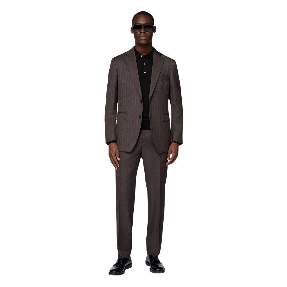 Boggi Milano Herringbone Suit in zuivere Super 131 wol Gray Heren