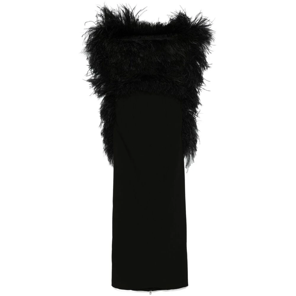 Sportmax Feather-Trim Black Dress - Female - Party Dresses - Black - M - Dresses
