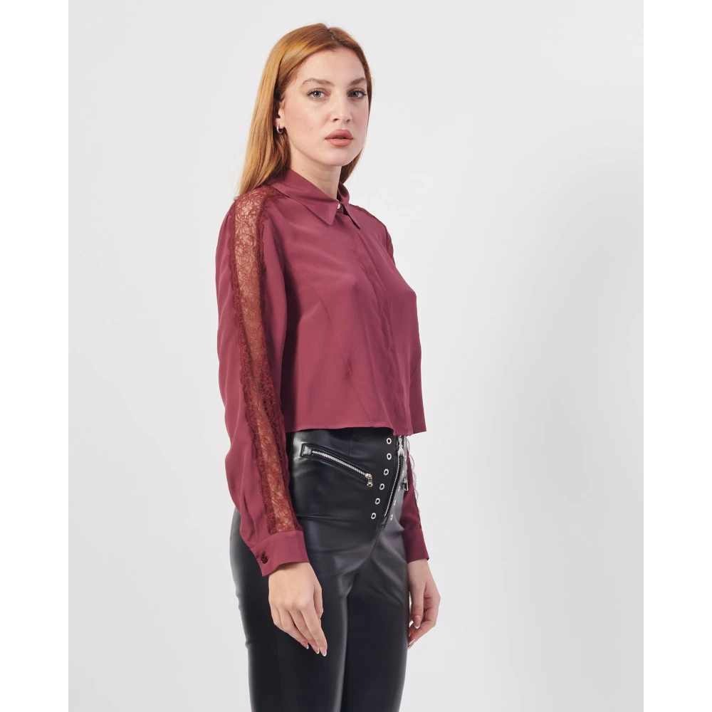PATRIZIA PEPE Relaxed fit viscose crêpe shirt met kanten inzetstukken Red Dames