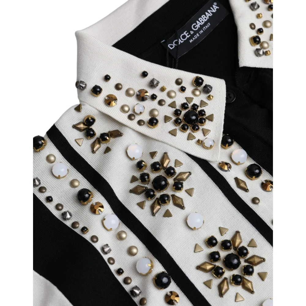 Dolce & Gabbana Zwart Wit Zijden Shirt met Studs en Kristallen Multicolor Heren