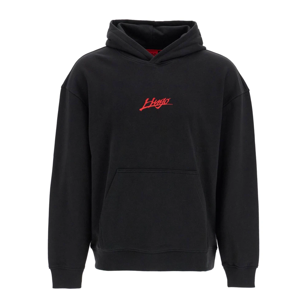 Hugo Boss Broderad Logga Hoodie med Känguruficka Black, Herr