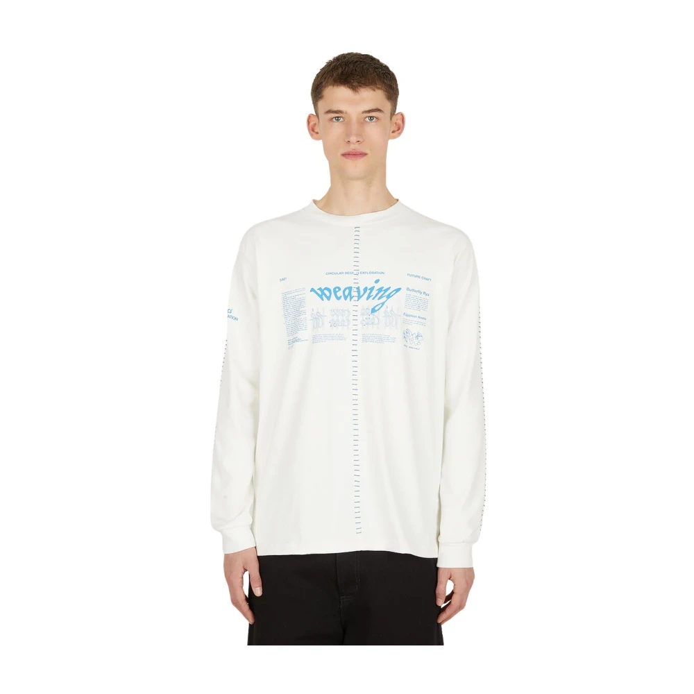 Space Available Artisan Weaving Grafische Longsleeve T-shirt White Heren