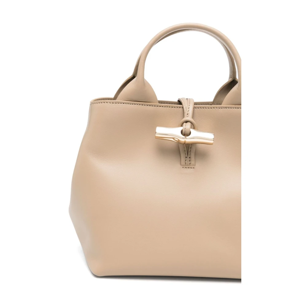 Longchamp Root Gold-Tone Calfskin Tassen Beige Dames