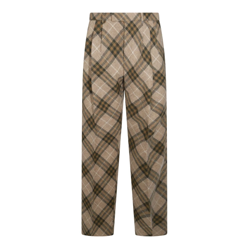 Burberry Geruite Motief Wollen Broek Brown Heren