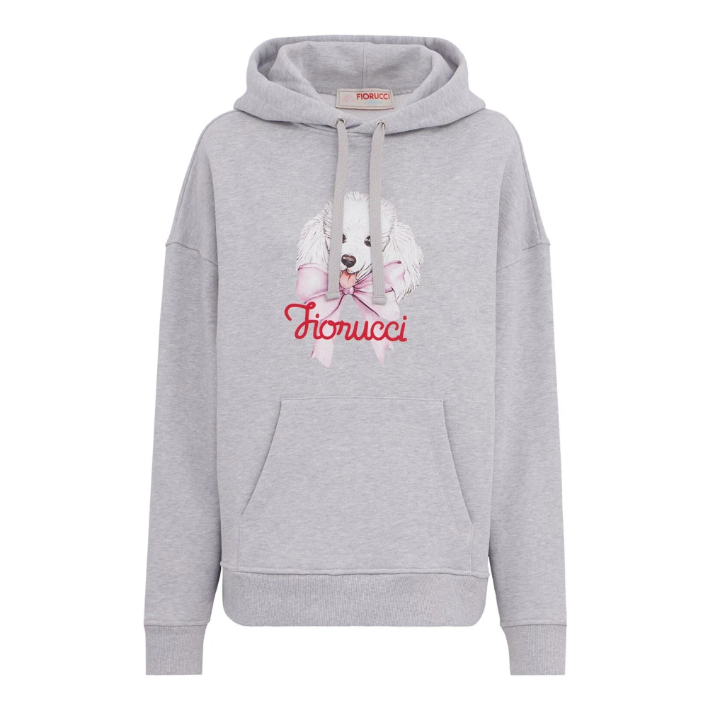 Fiorucci Women's Gray Hoodies, Xs, Poodle Logo Print Relaxed Hoodie